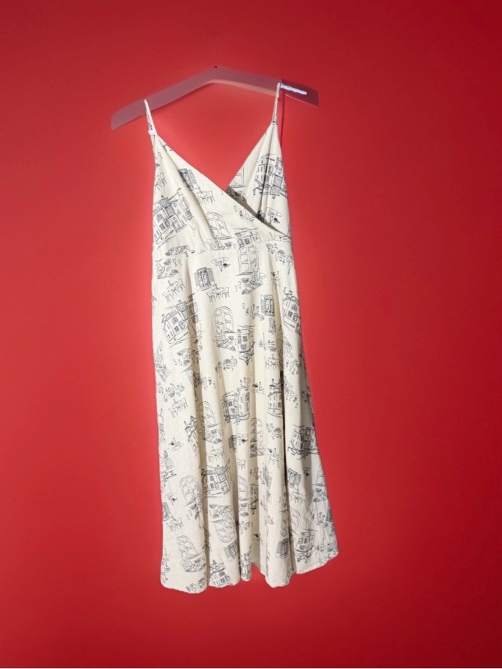 By the river M Cream Printed Slip Midi Dress with Adjustable Spaghetti Straps
